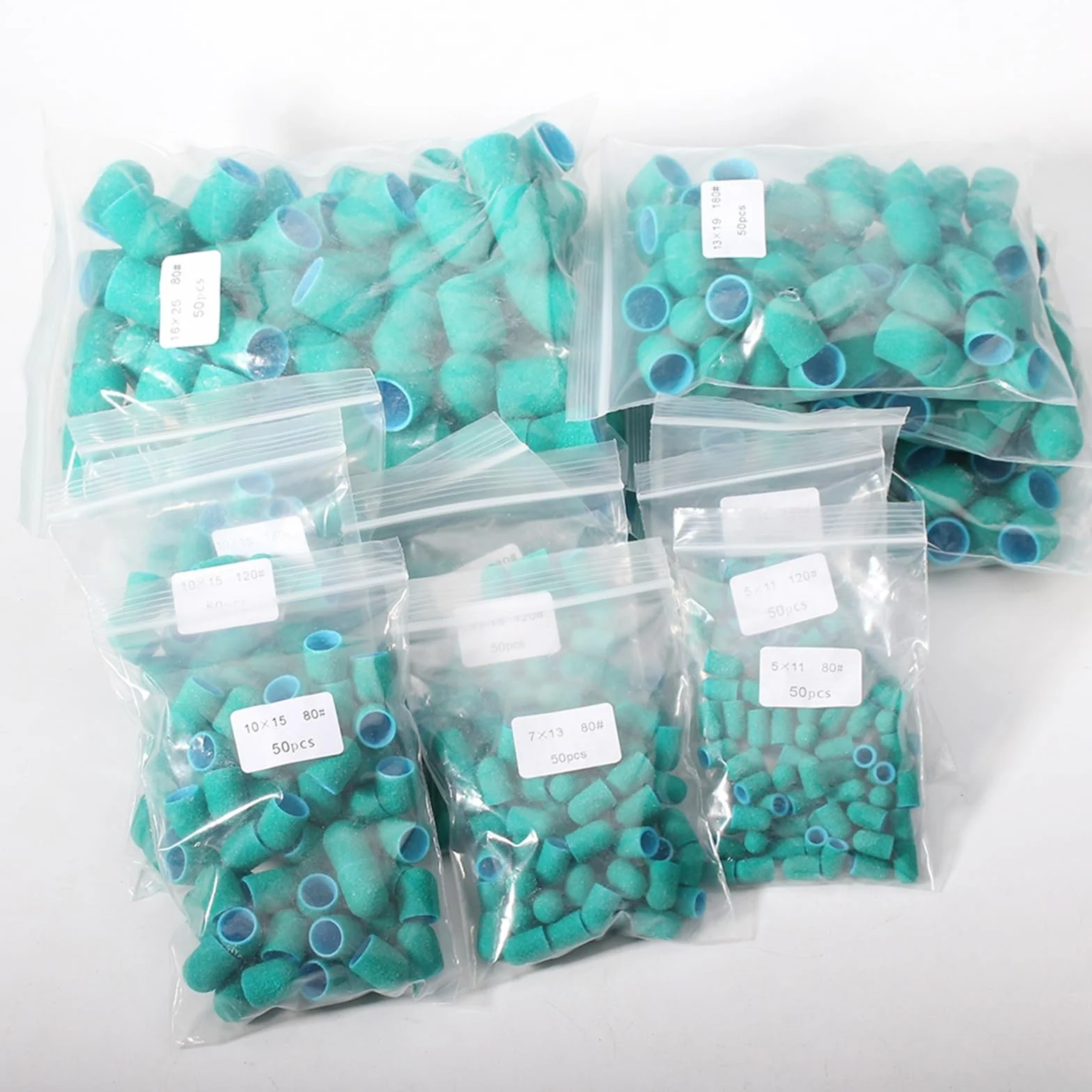 Lijas para Uñas 50 Uds tapas verdes broca de goma for uñas pulido arte giratorio eliminar rebabas herramienta accesorio for manicura pedicura(16x25mm-180)