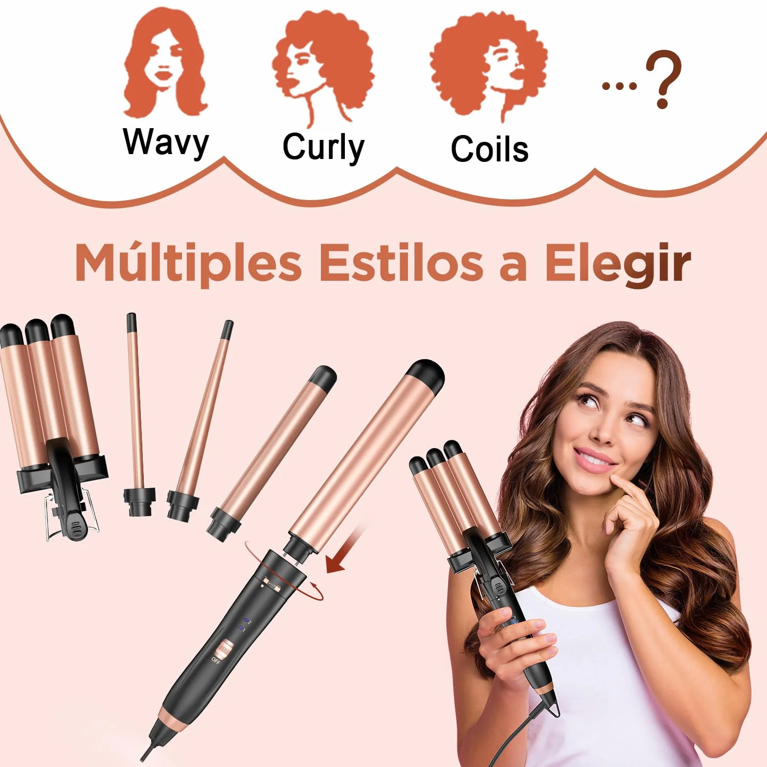 BESTOPE Rizador de Pelo 5 en 1 Plancha Ondas Temperatura Regulable Cerámica Calentamiento Rápido 3 Barriles