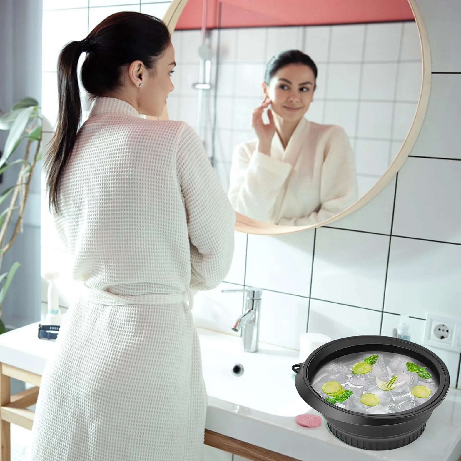 Cuenco Facial para Hielo de Silicona Plegable, Compartimento Integrado, Inmersión Facial para Tonificar Piel y Aliviar Acné (Negro)