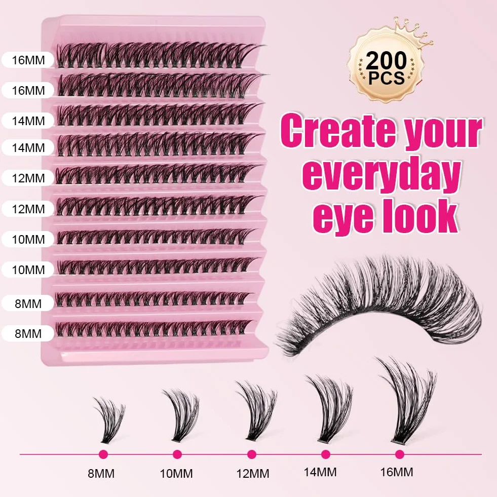 Kit Pestañas pelo a pelo 200 Peças D Curl Extensión de Pestaña para DIY en Casa