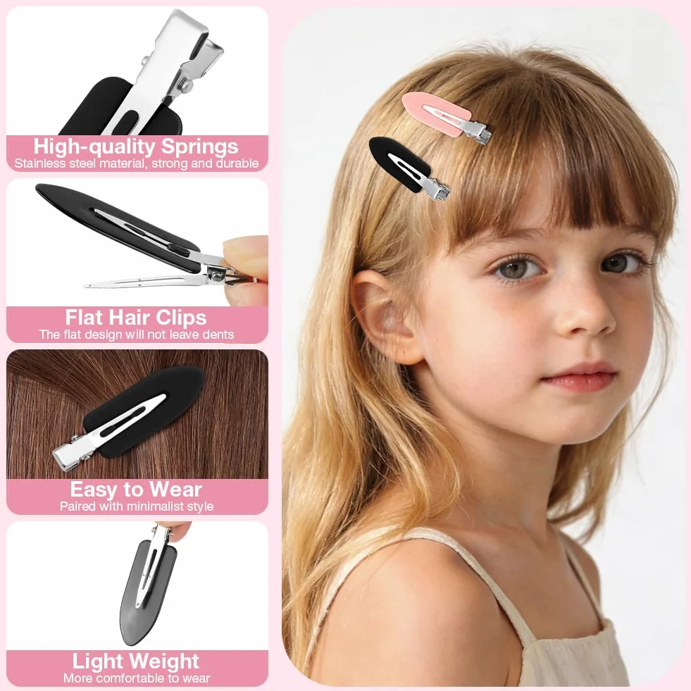 Pinzas para el Pelo sin Doblar Mujer, 9 Piezas Accesorios de Estilismo de Salón, Negro+Blanco+Rosa