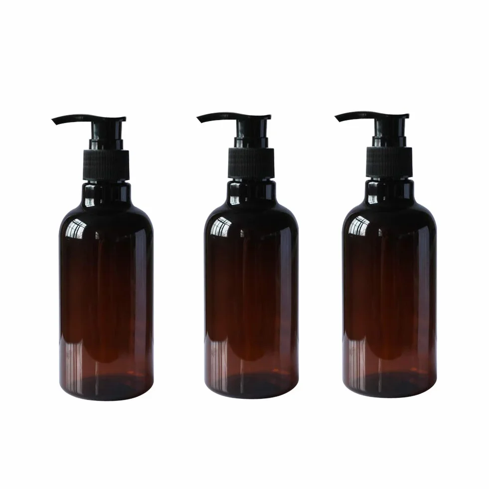 VASANA 3 botellas de plástico ámbar 250 ml con bomba de loción negra recargable para cosmético