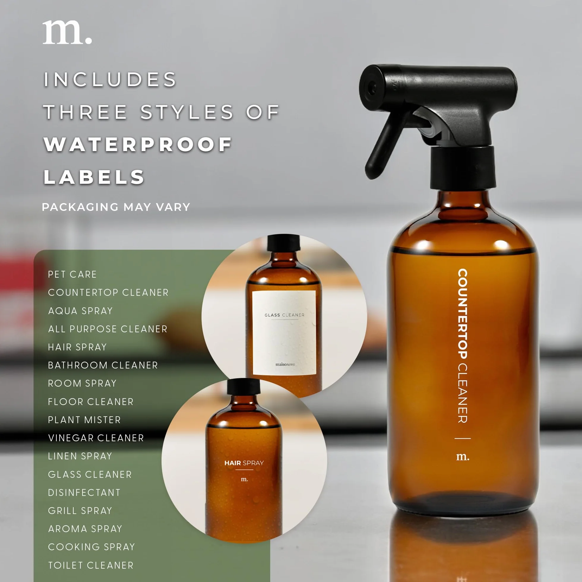 MaisoNovo Botella Spray Pulverizador Agua 500 ml Recargable Ámbar 2 Piezas