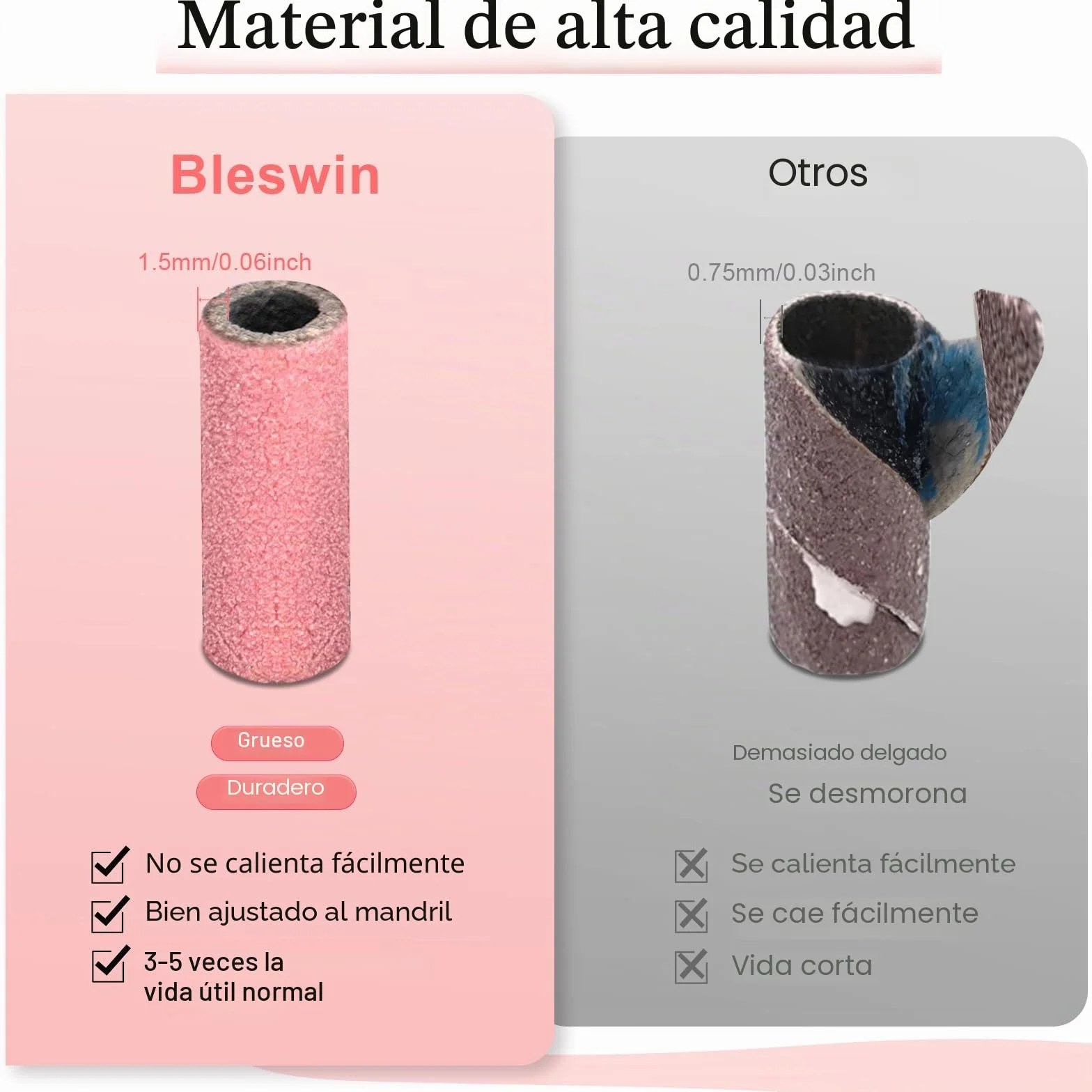 Mini bandas de lijado grano 180 para taladro de uñas 3/32 pulgadas 2 brocas mandriles mejorados