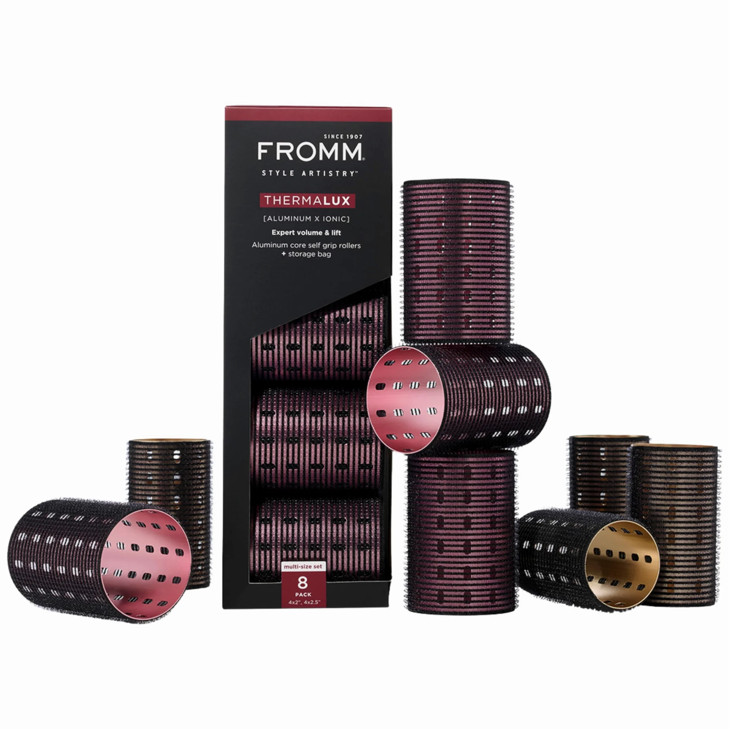 Fromm Thermalux - Rodillos de aluminio para el cabello, rodillos profesionales de autoagarre con núcleo de aluminio y tecnología iónica para volumen, ondas y flequillo de cortina, ideales para todo