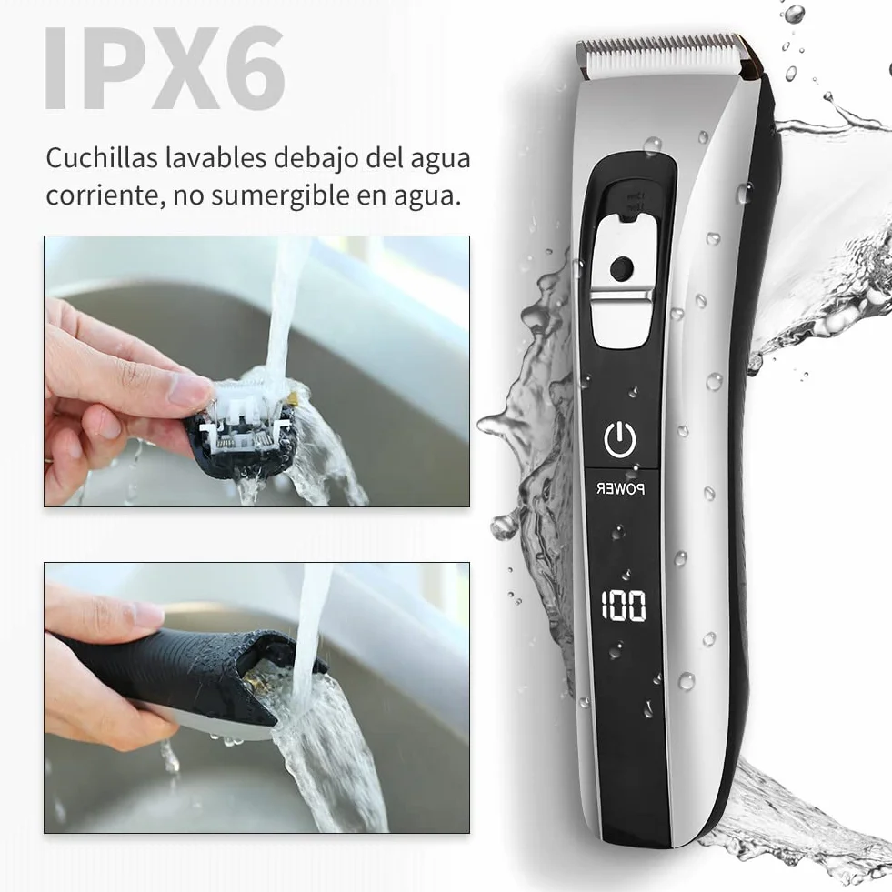 Cortapelos Inalámbrico Hombre, Máquina Cortar Pelo Profesional, Cuchilla Cerámica Titanio Ajustable, 8 Peines, 150 min Autonomía