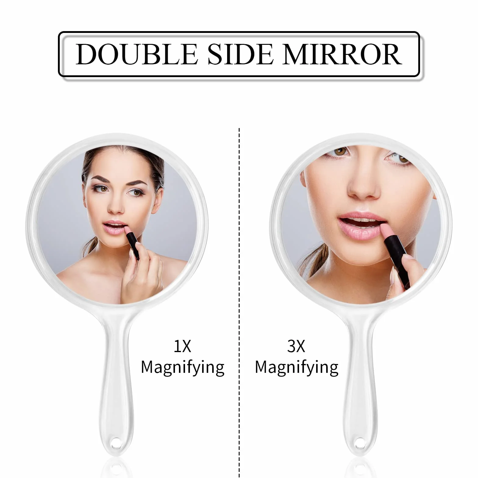 Espejo de Mano Doble Cara 1X/3X Aumento Redondo para Maquillaje