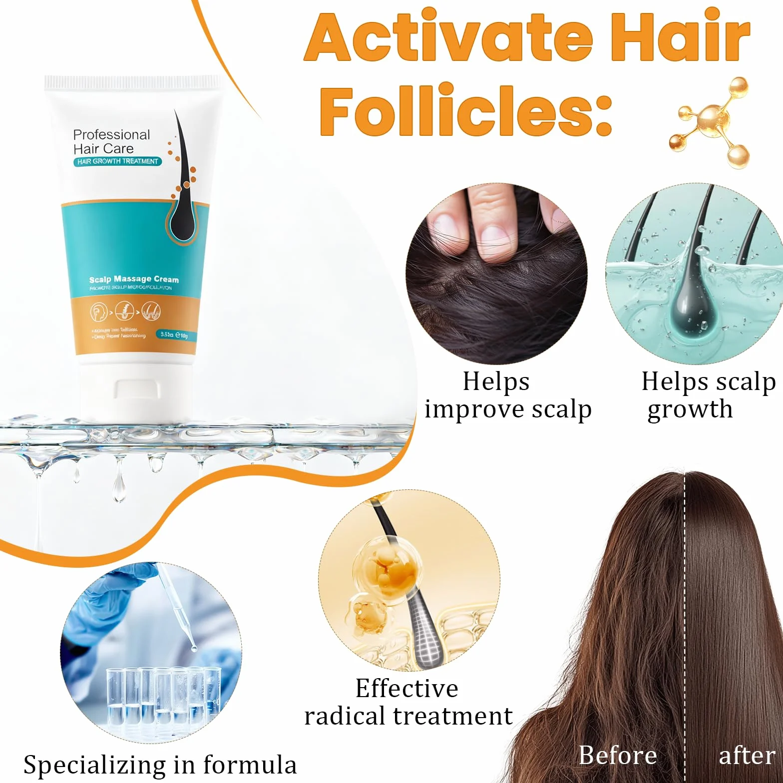 Crema para el Crecimiento del Cabello 100g para Reparar Pérdida y Mejorar Grosor