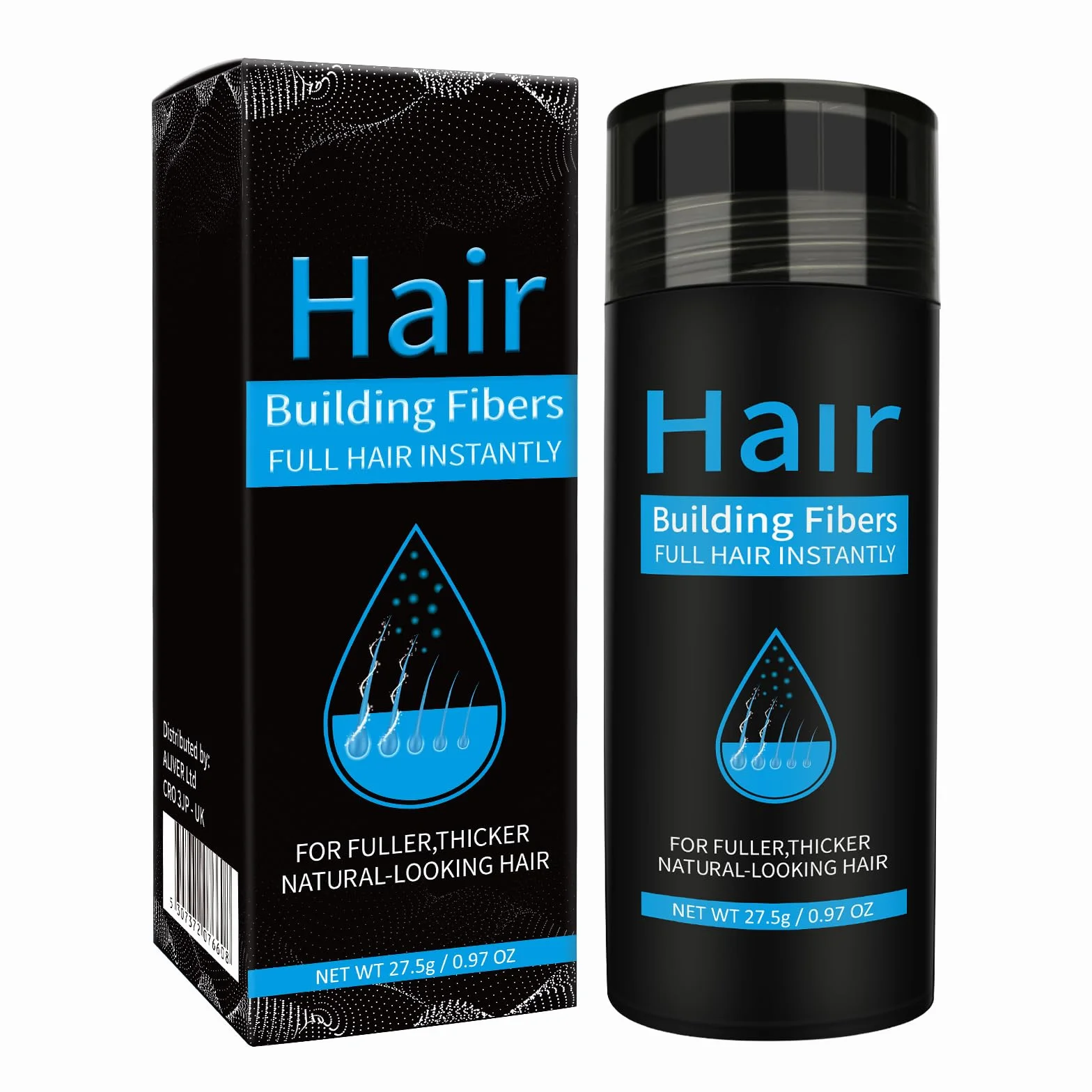 Fibras Capilares Spray en Polvo Negro 27.5 g para Pérdida de Cabello