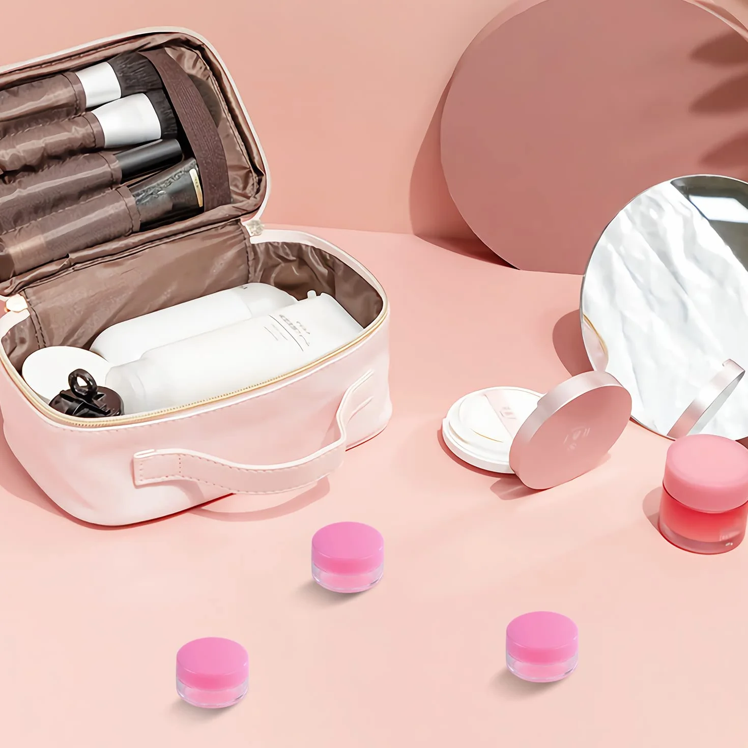 Flintronic 64 Piezas Envase Contenedores de Plástico, Tarro Vacío Crema de Viaje 5g/5ml con Pegatina y Cuchara Pequeña