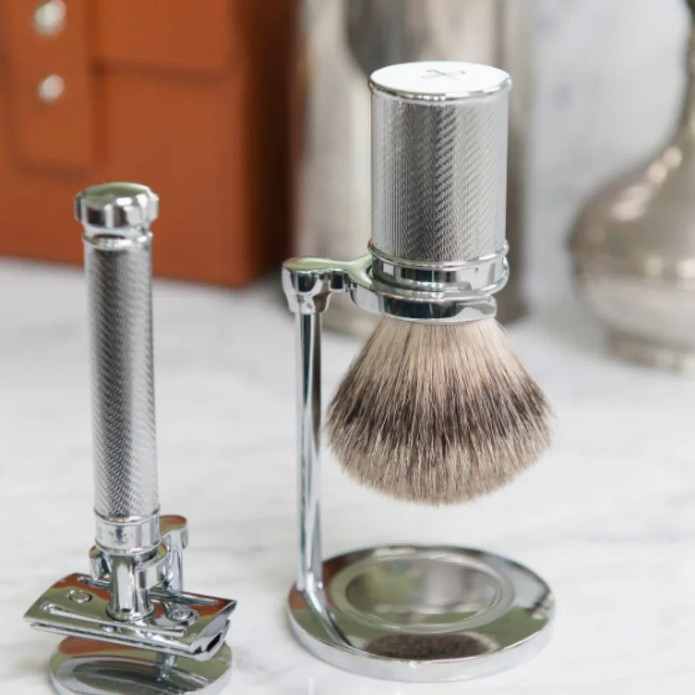 Mhle Classic Shaving Brush, Silver Tip Badger Hair, Handle Engraved Chrome by MHLE
