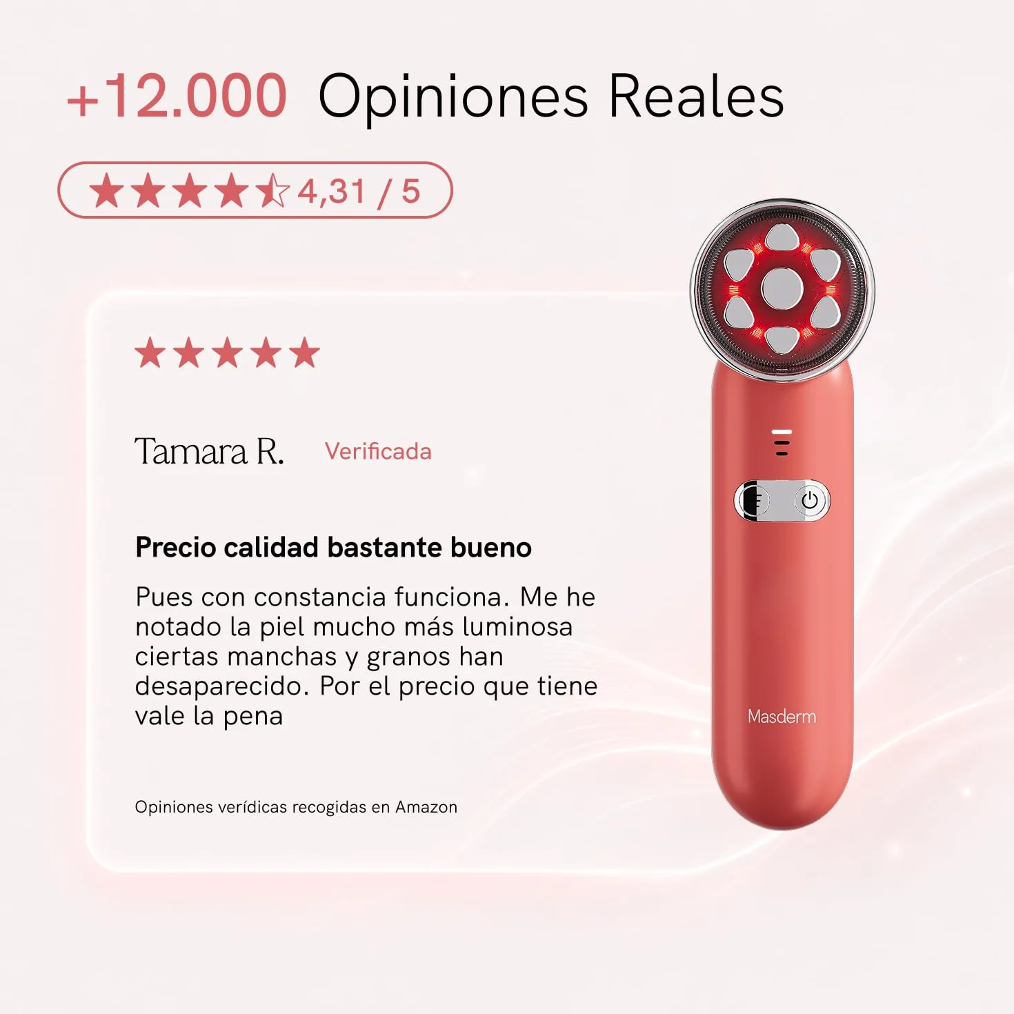 MASDERM Masajeador Facial Eléctrico 7 en 1, Radiofrecuencia y Luz LED, Tratamiento Antiedad Reafirmante