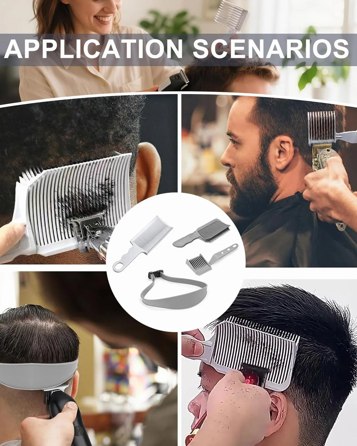 Plantilla ajustable para cortar el pelo, cinta de silicona curva, 4 piezas, negro