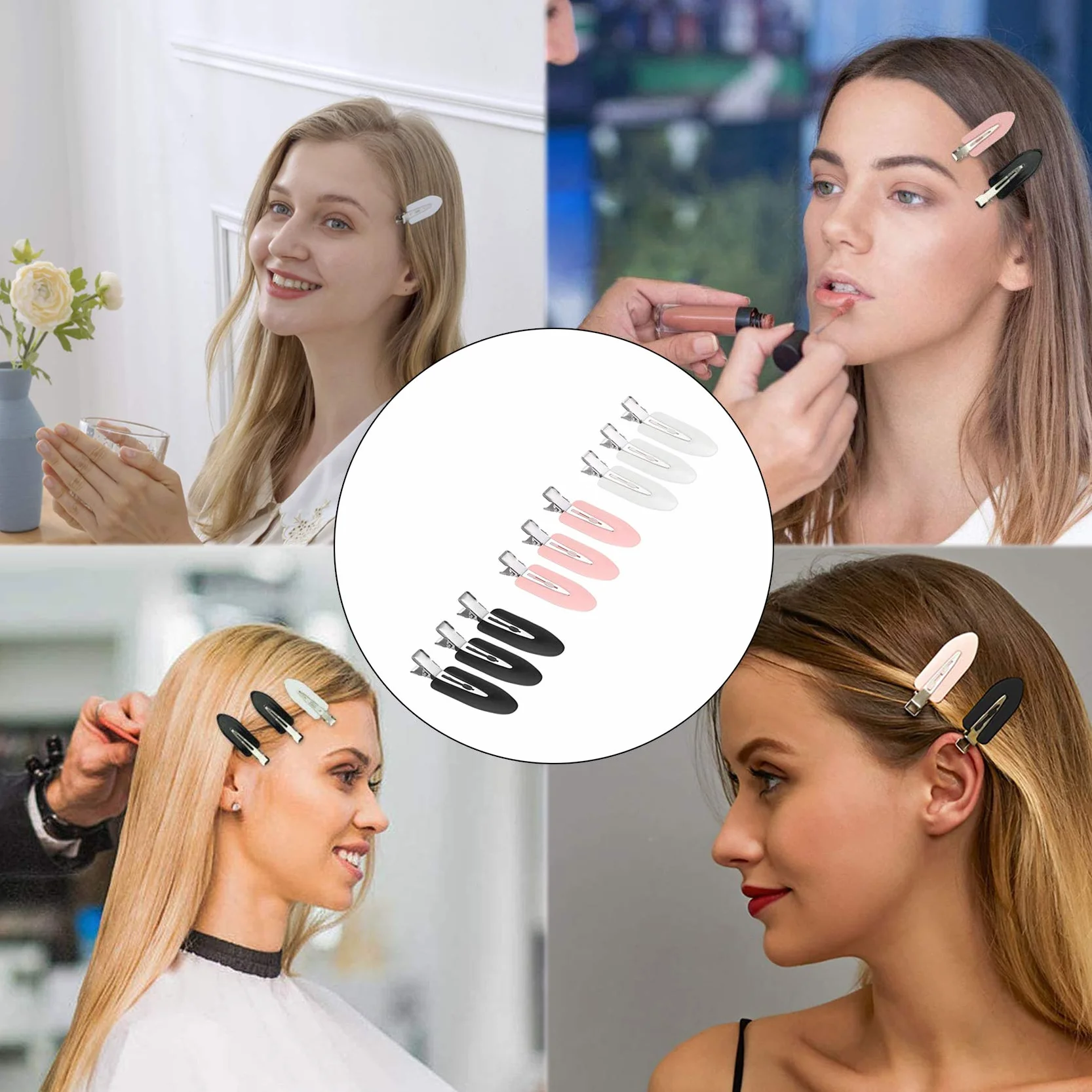 Pinzas para el Pelo sin Doblar Clips 9 Piezas Herramienta de Peinado Negro Blanco Rosa