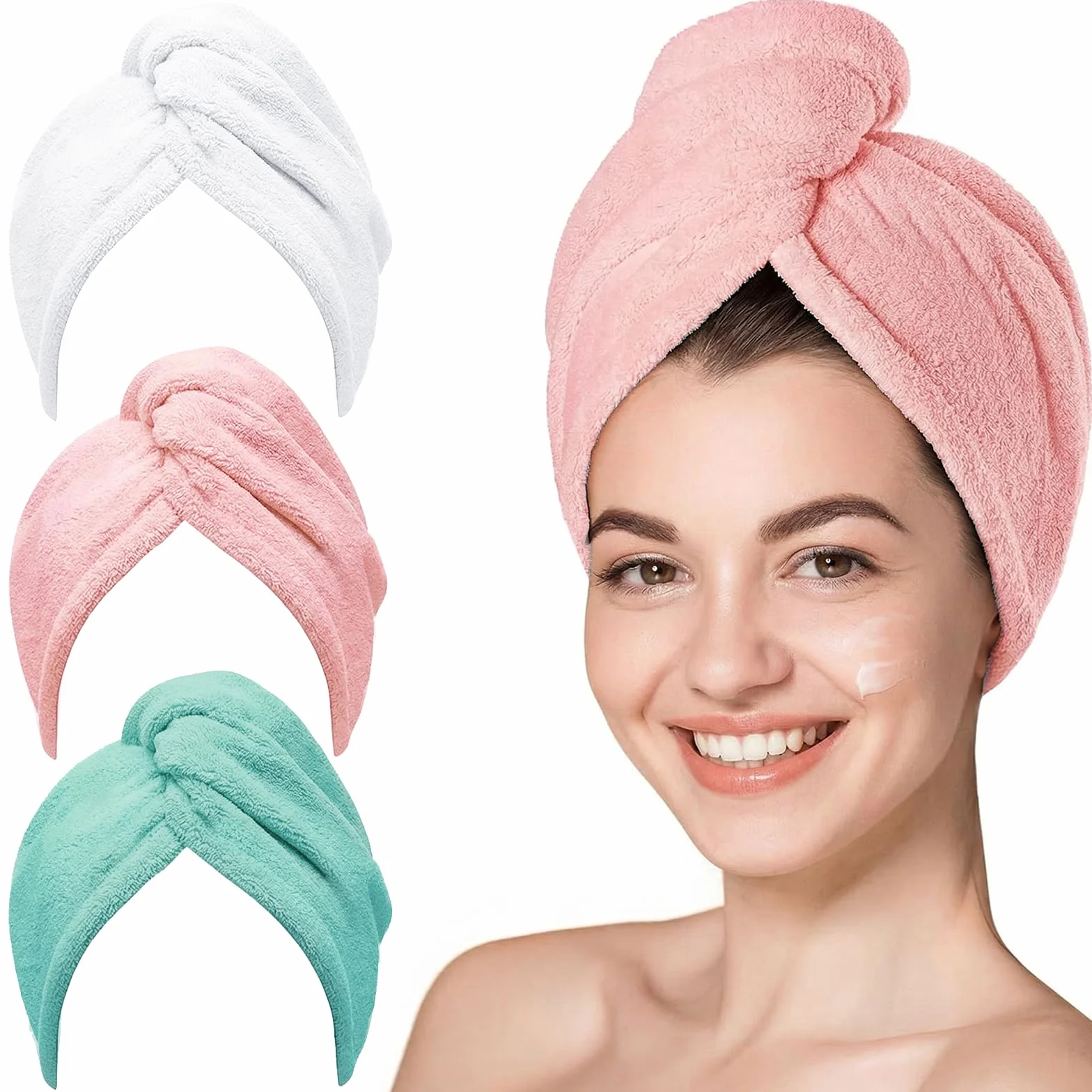 KU 3 Piezas Toalla Microfibra Pelo Turbante Secado Rápido Súper Absorbente