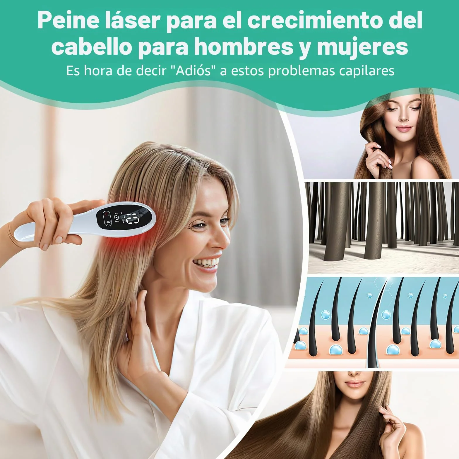Peinado de crecimiento del cabello láser, tratamiento de crecimiento del cabello rojo y brillante para hombres y mujeres, crecimiento del cabello con masajeador eléctrico del cuero cabelludo