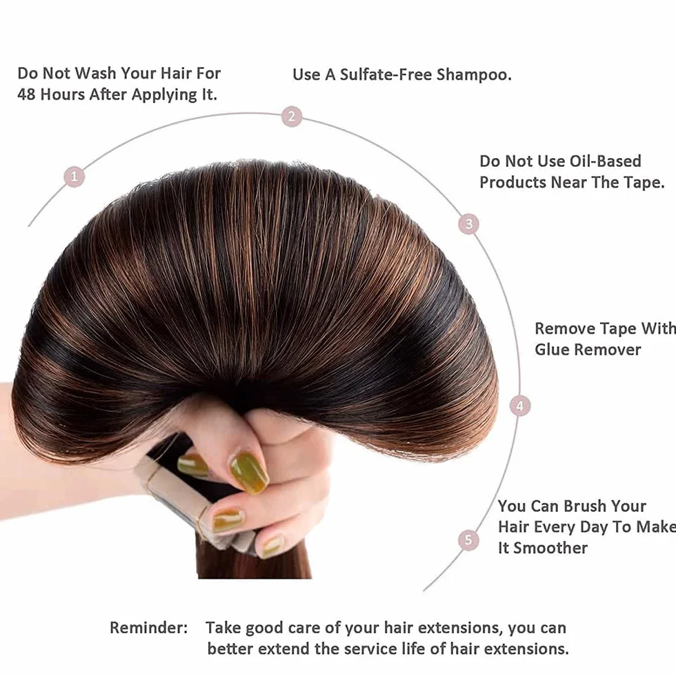 HotLulana Extensiones Adhesivas Pelo Natural Negro Marrón Castaño 1B/1B/6 40pcs 60cm 100g 24pulgadas Invisible Skin Weft Tape