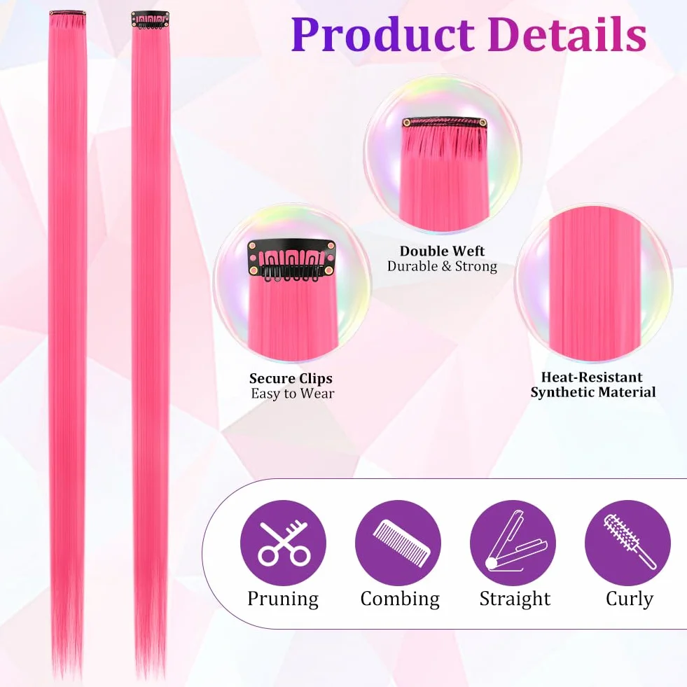 Extensiones de Clip de Pelo 55 cm 16 Piezas Reutilizables para Mujeres