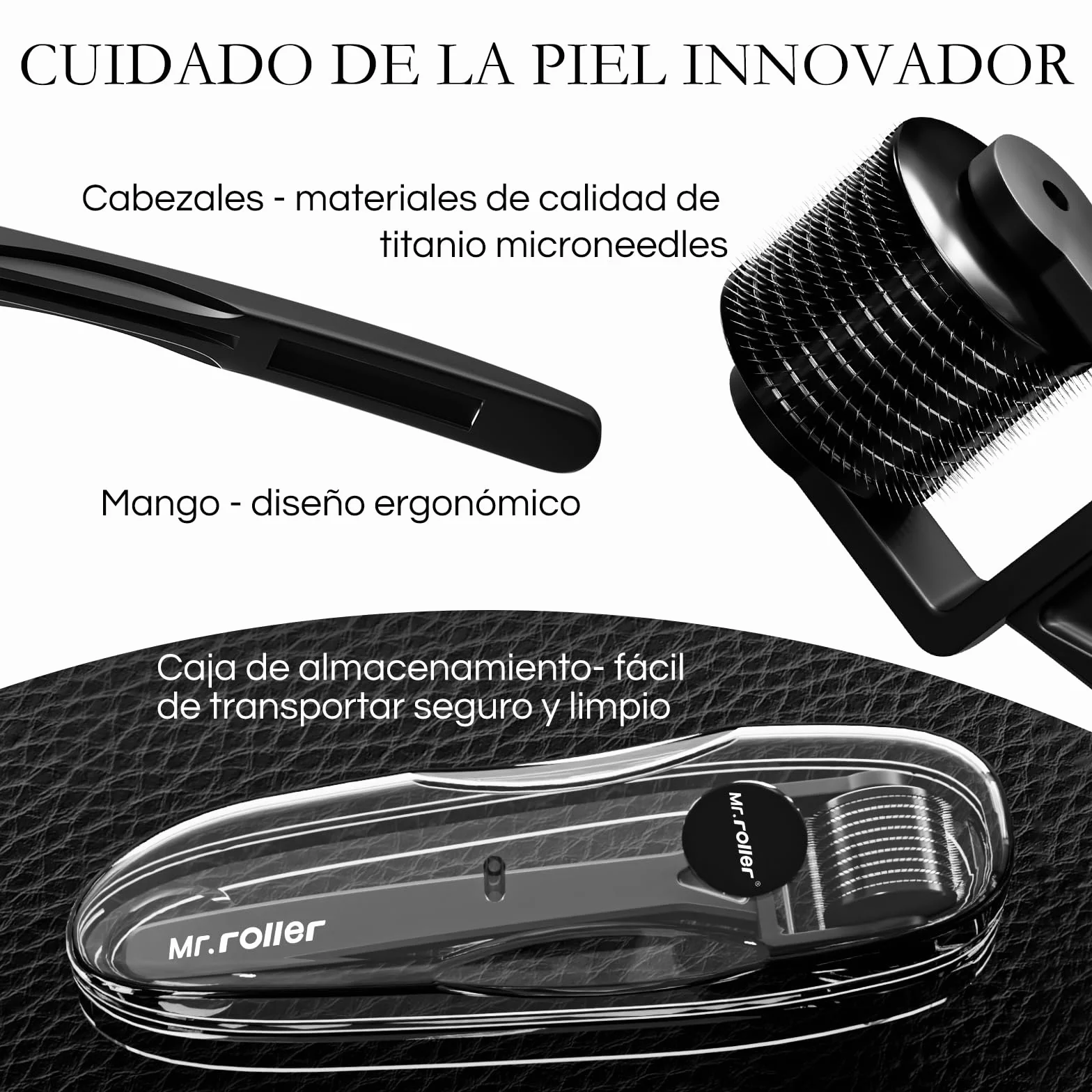 Mr.roller Dermaroller Cabello 1mm Microneedling para Crecimiento Barba y Cuero Cabelludo