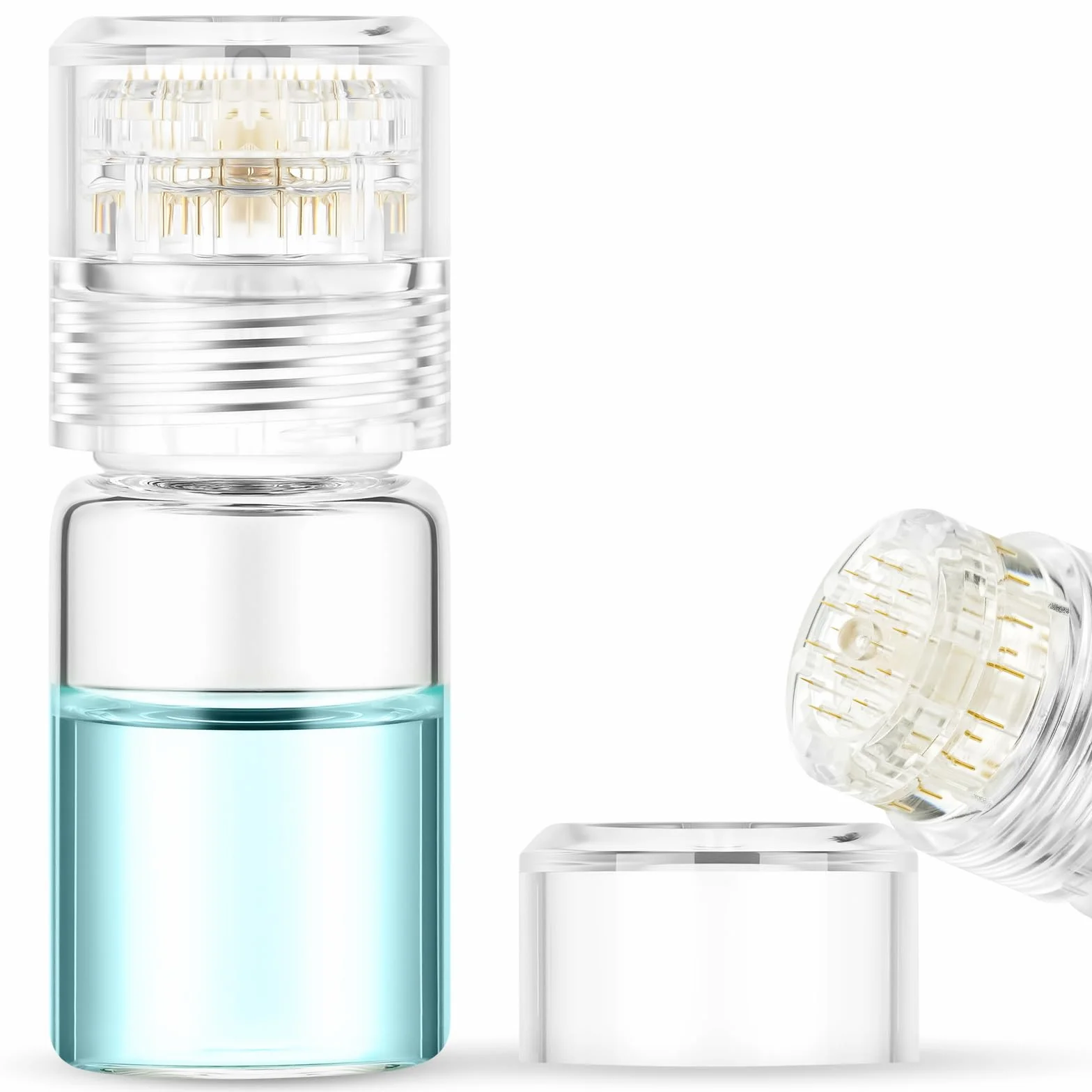 Microneedling Stamp 0.25 mm Titanium Needles, Dermaroller Facial, Titanium Beard Roller, 20 Pin with Refillable Serum Bottle