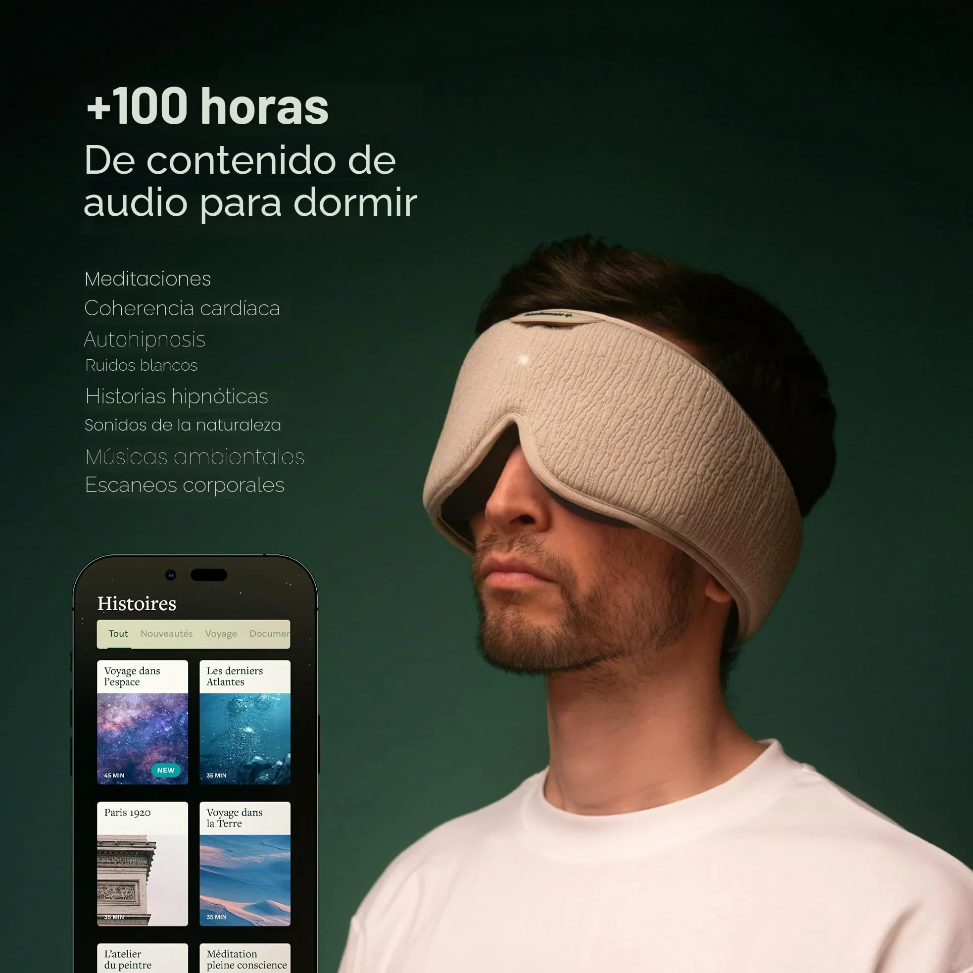 HoomBand Ultimate - Auriculares inalámbricos para dormir Bluetooth 5.0 | Máscara 100% opaca | Terapia de sonido, historias hipnóticas gratuitas, meditación | Ajustable | Cable magnético