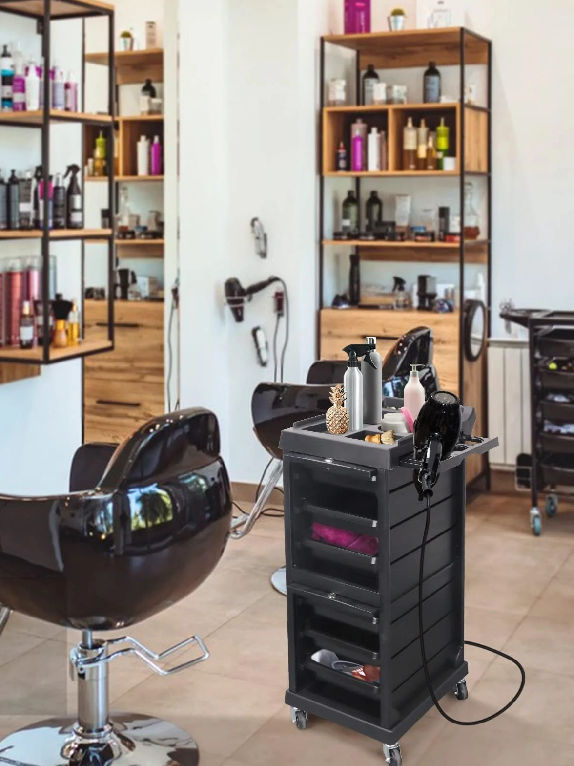 KOROKOM Salón de Belleza Carro con ruedas de 6 niveles, almacenamiento de pelo, armario organizador de peluquería