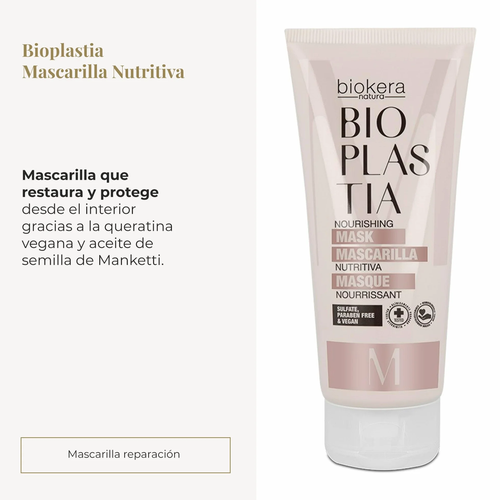 Biokera Bioplastia Mascarilla Nutritiva Pelo 200 ml Keratina Vegana Aceite de Semilla de Manketti Antiencrespamiento
