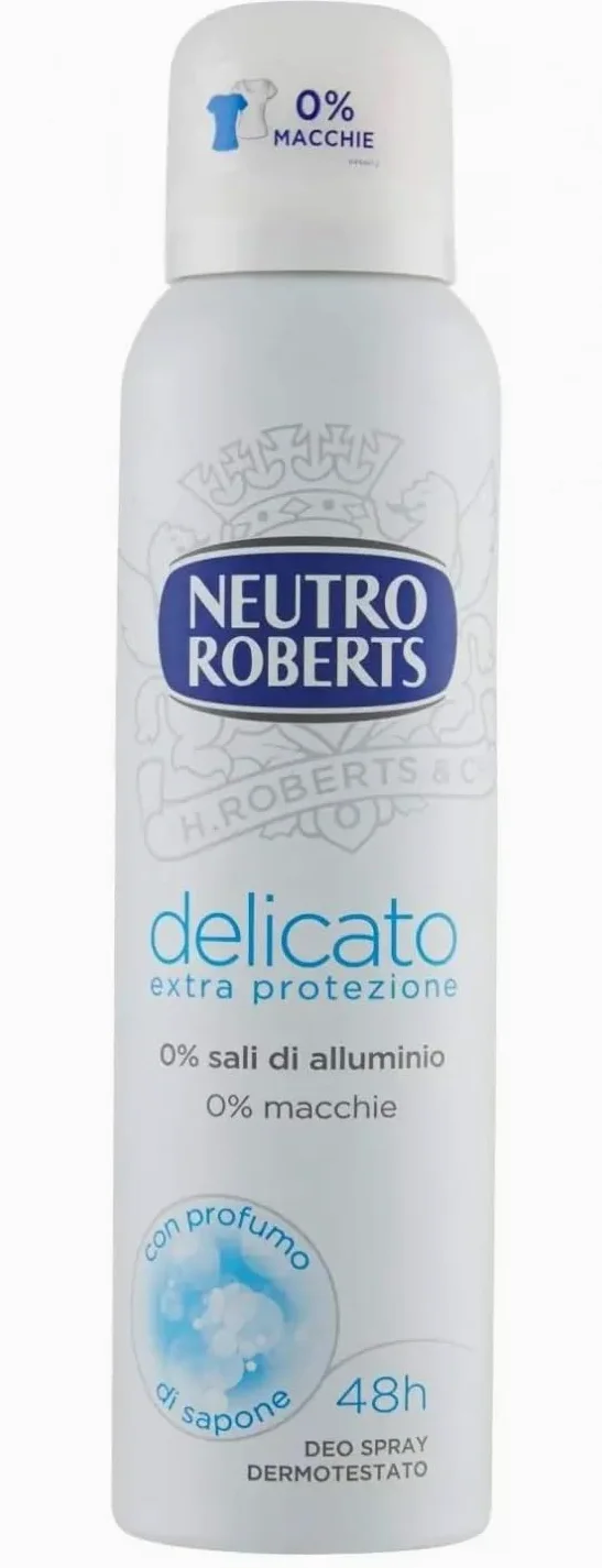 Neutro Roberts - Desodorante en spray Delicato (12 unidades, 150 ml, incluye llavero Beni Culinari gratuito)