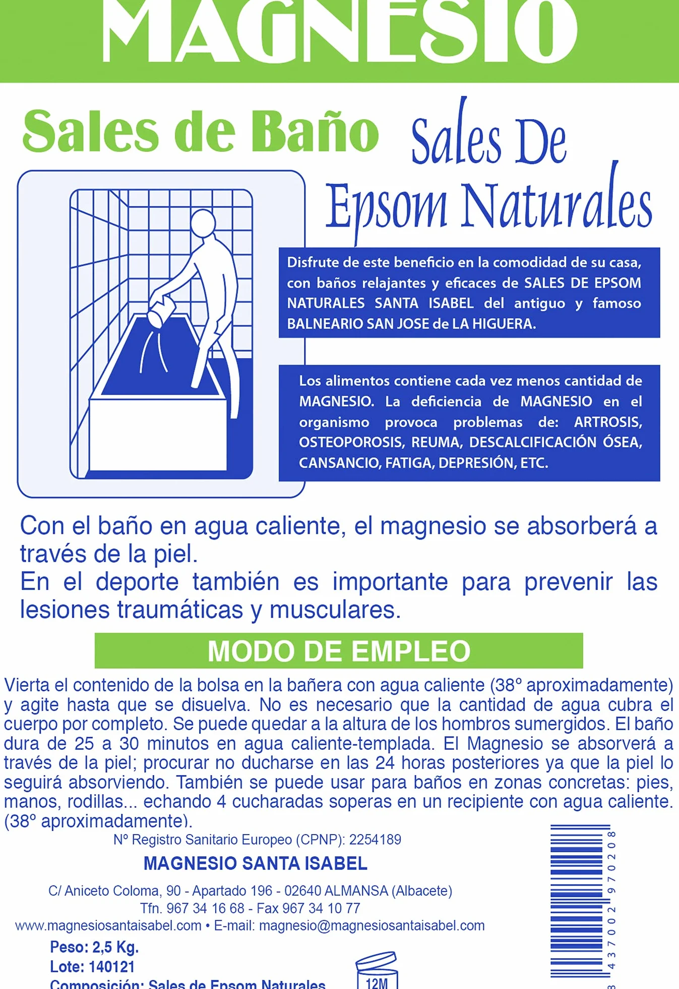 Santa Isabel Sales De Epsom Naturales Del Yacimiento de La Higuera 2,5kg