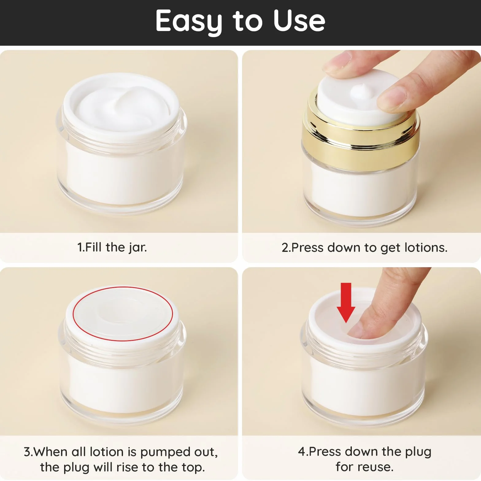 Segbeauty Dispensador de Crema 2 Piezas 15g Tarro Vacío Airless Botella Extraíble Lavable