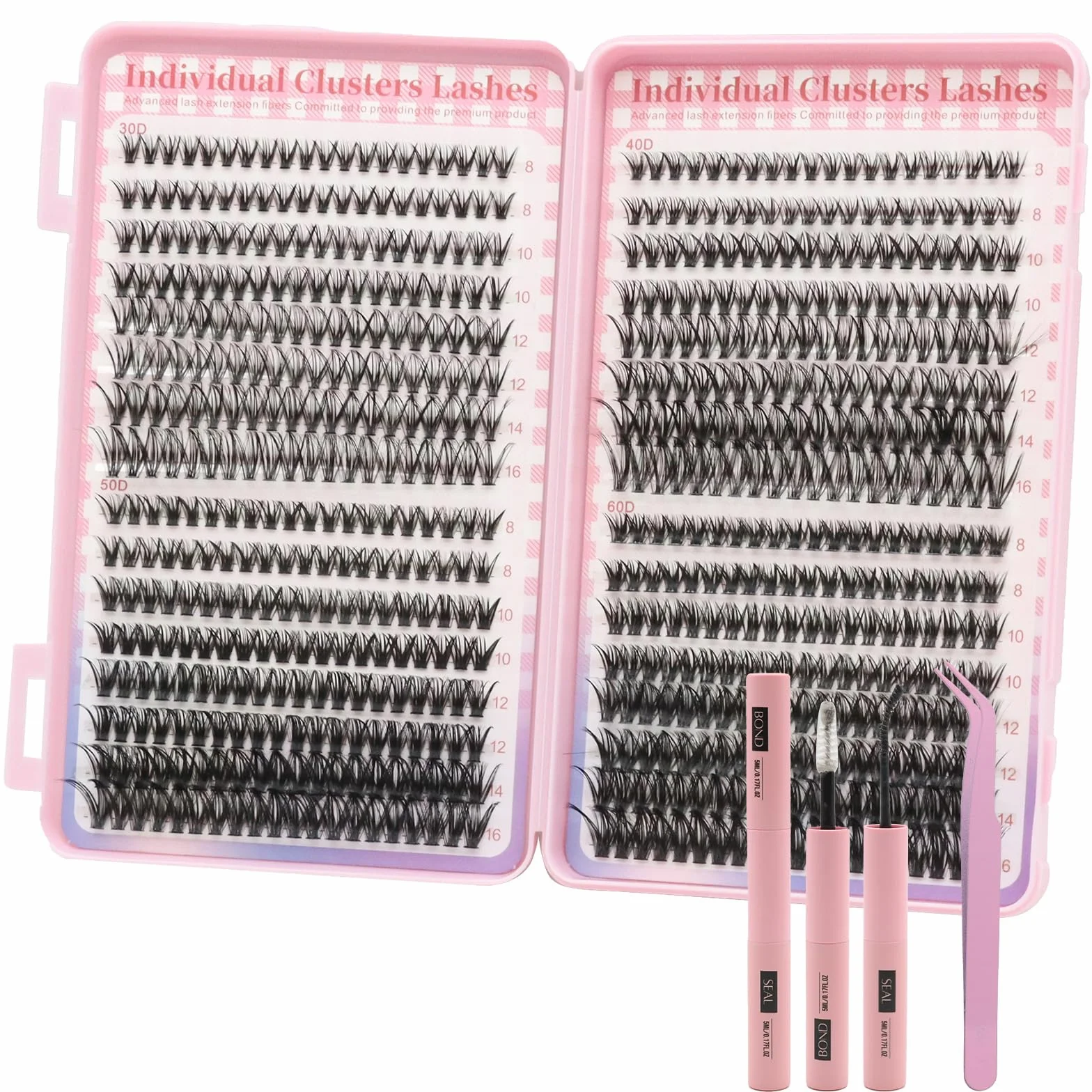 VEGCOO Cluster Lashes 640 Unds 30+40+50+60D Pestañas Postizas Naturales Individuales Tipo Racimo Ruso (8-16 mm)