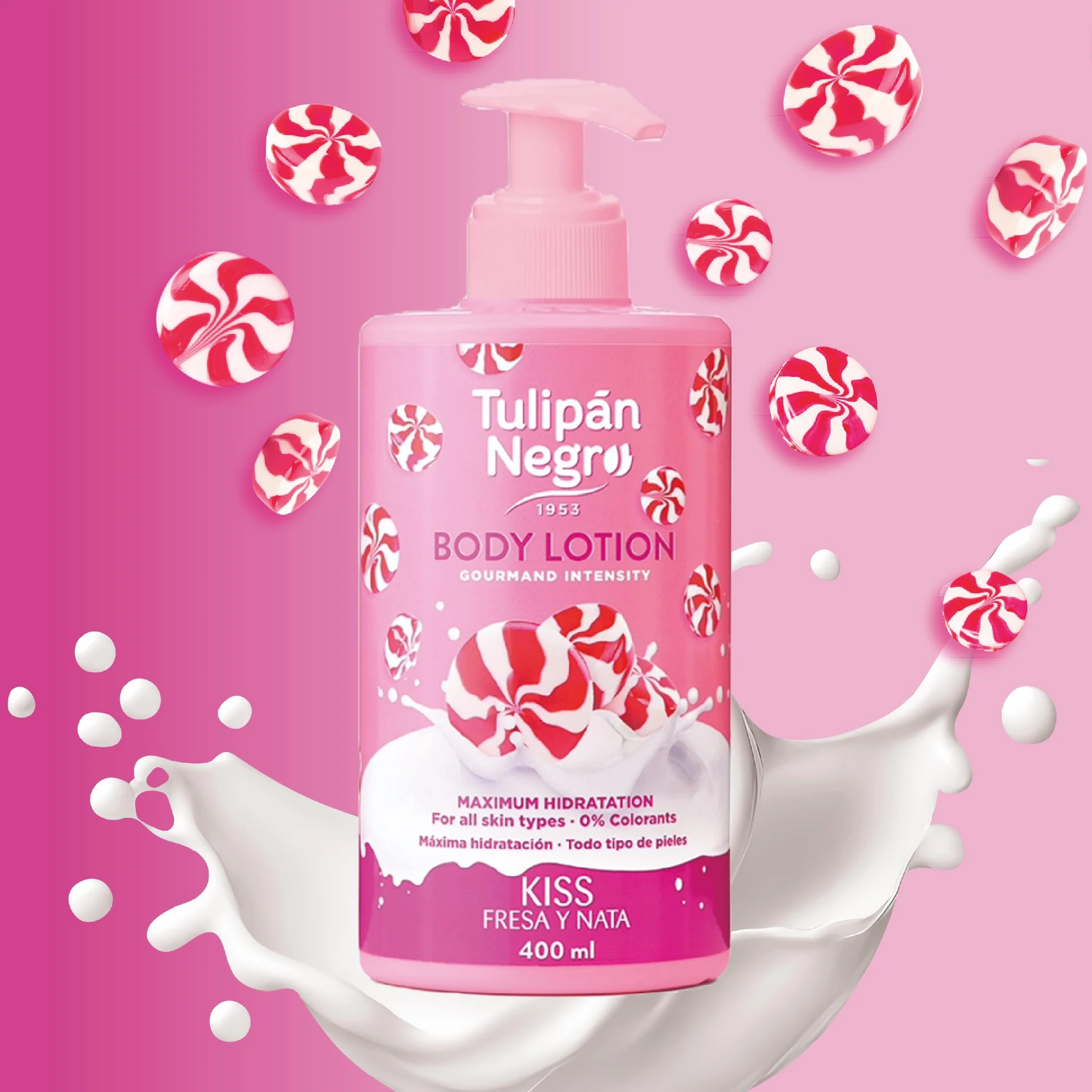 Tulipán Negro Crema Corporal Fresa y Nata 400 ml Dosificador