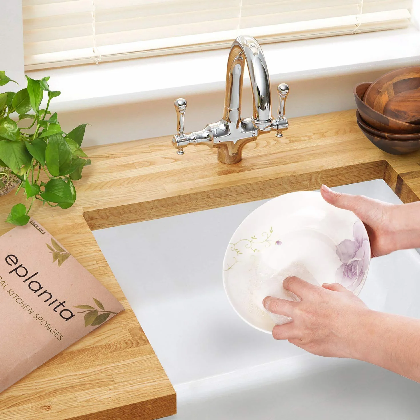 eplanita Esponjas Naturales para Lavar Platos, Estropajos Cocina, Eco Scrubber, Planta de Lufa Natural, Biodegradable y Cero Residuos (Paquete de 6)