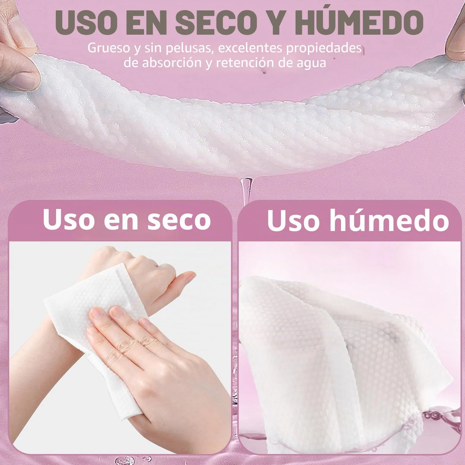 Toallitas limpiadoras faciales 100 piezas, algodón puro, para piel sensible, desmaquillantes desechables