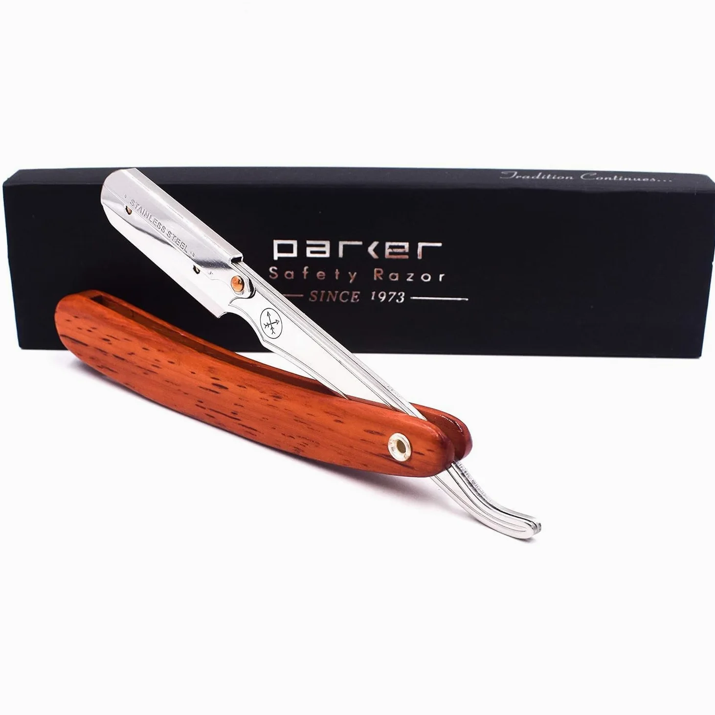 Parker Safety Razor Parker Rosewod mango de madera profesional peluquero maquinilla de afeitar recta y 5 hojas - Nuevo 2019 Palo de rosa