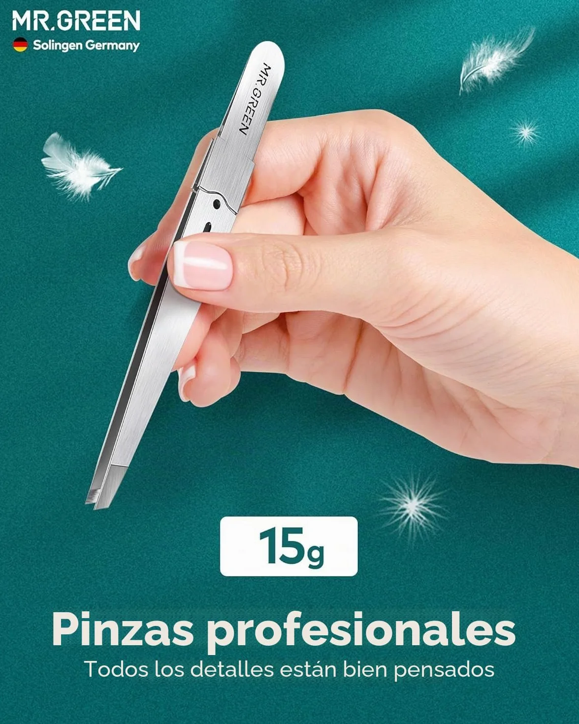 MR.GREEN Pinzas de Depilación Inclinadas de Acero Inoxidable Profesionales de Precisión para Cejas