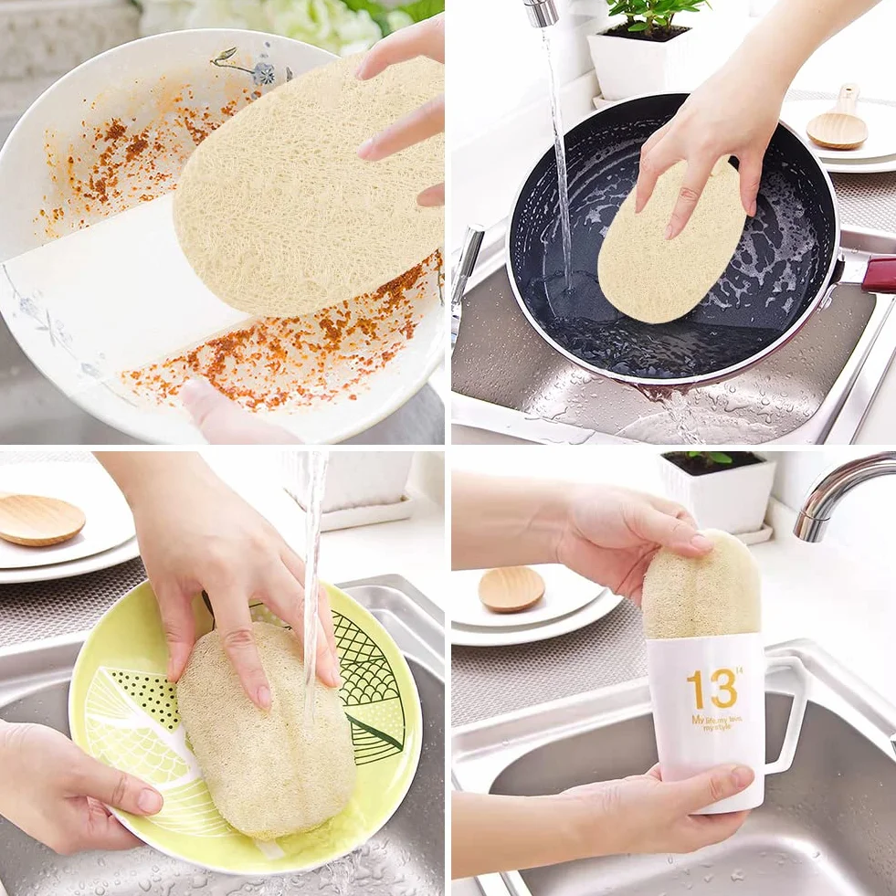 Natural Esponja Estropajo, Loofah Esponja 6 Piezas con Cordón, Ecológicas Biodegradables