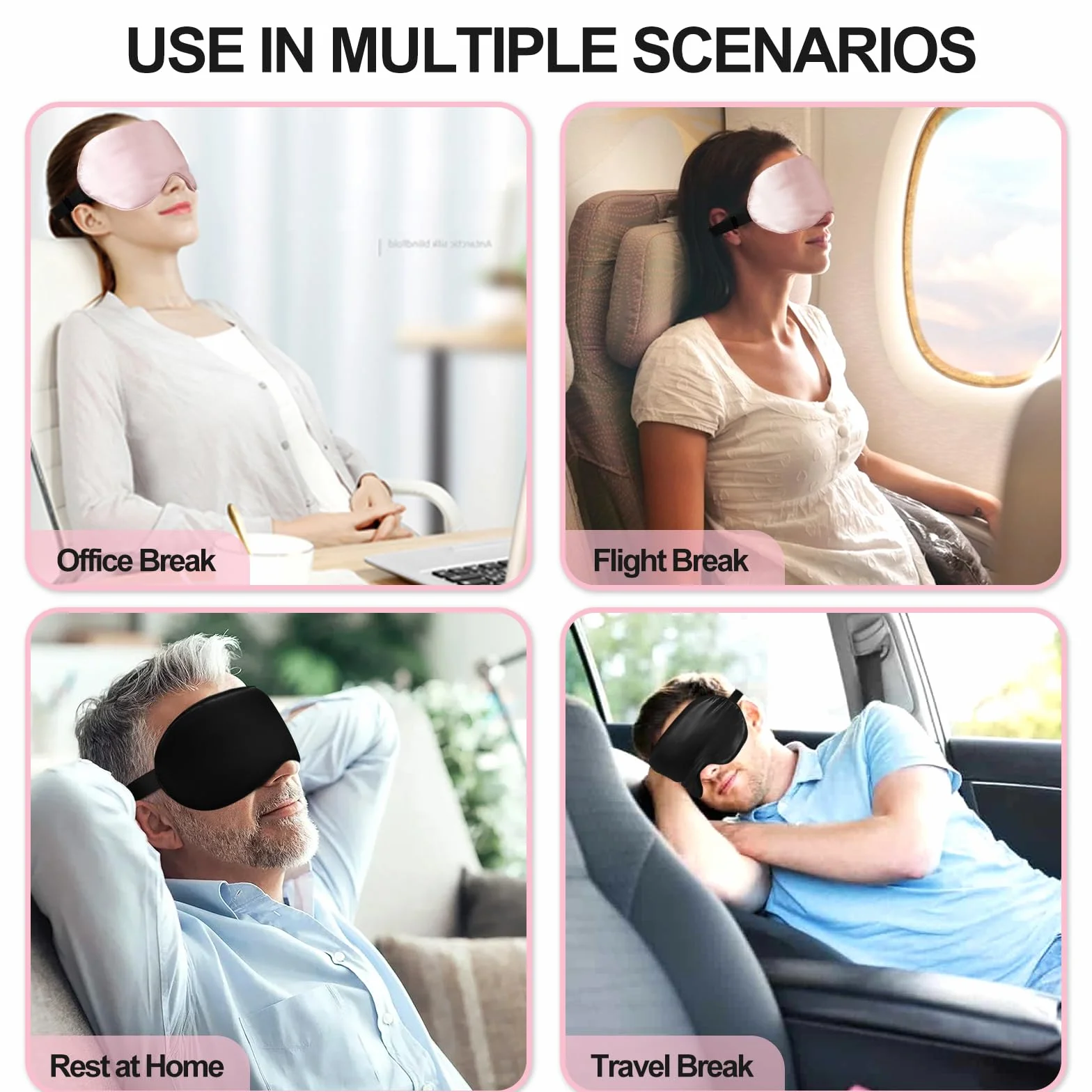 Antifaz para Dormir de Seda, Ultrasuave con Correa Ajustable, 2 Piezas para Hombre Mujer Niños Viaje Yoga