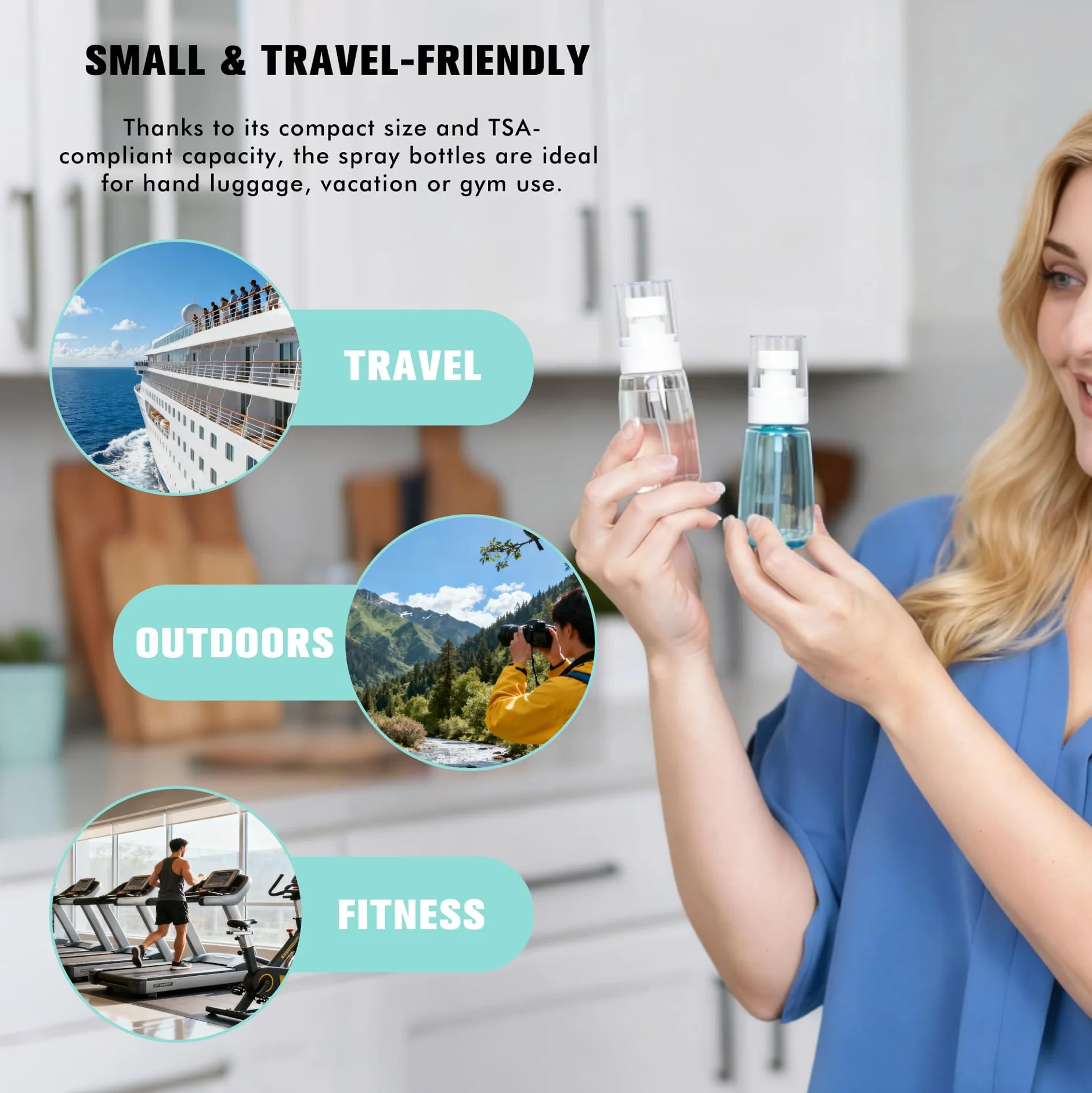 Spray pequeñas botellas de vapor reutilizables a prueba de fugas tamaño viaje TSA 60ml 3 unidades