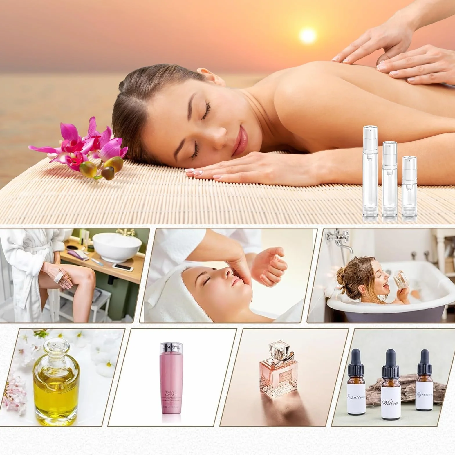 Presión Vacío Contenedor Bomba 9 Piezas 5ml 10ml 15ml Botellas Viaje Portátiles Cosméticos