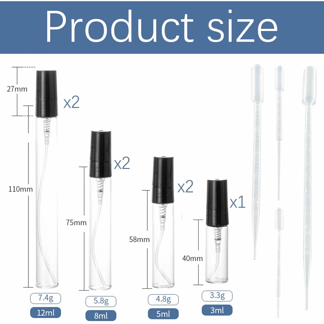 Atomizador Perfume Viaje Mini Botellas Spray Recargable Plástico Portátil 7 Pcs