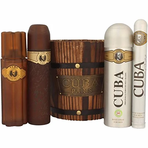 Cuba Set de Regalo 5 Piezas: Colonia, Desodorante 200 ml, After Shave 100 ml, 35 ml, Cubo de Madera