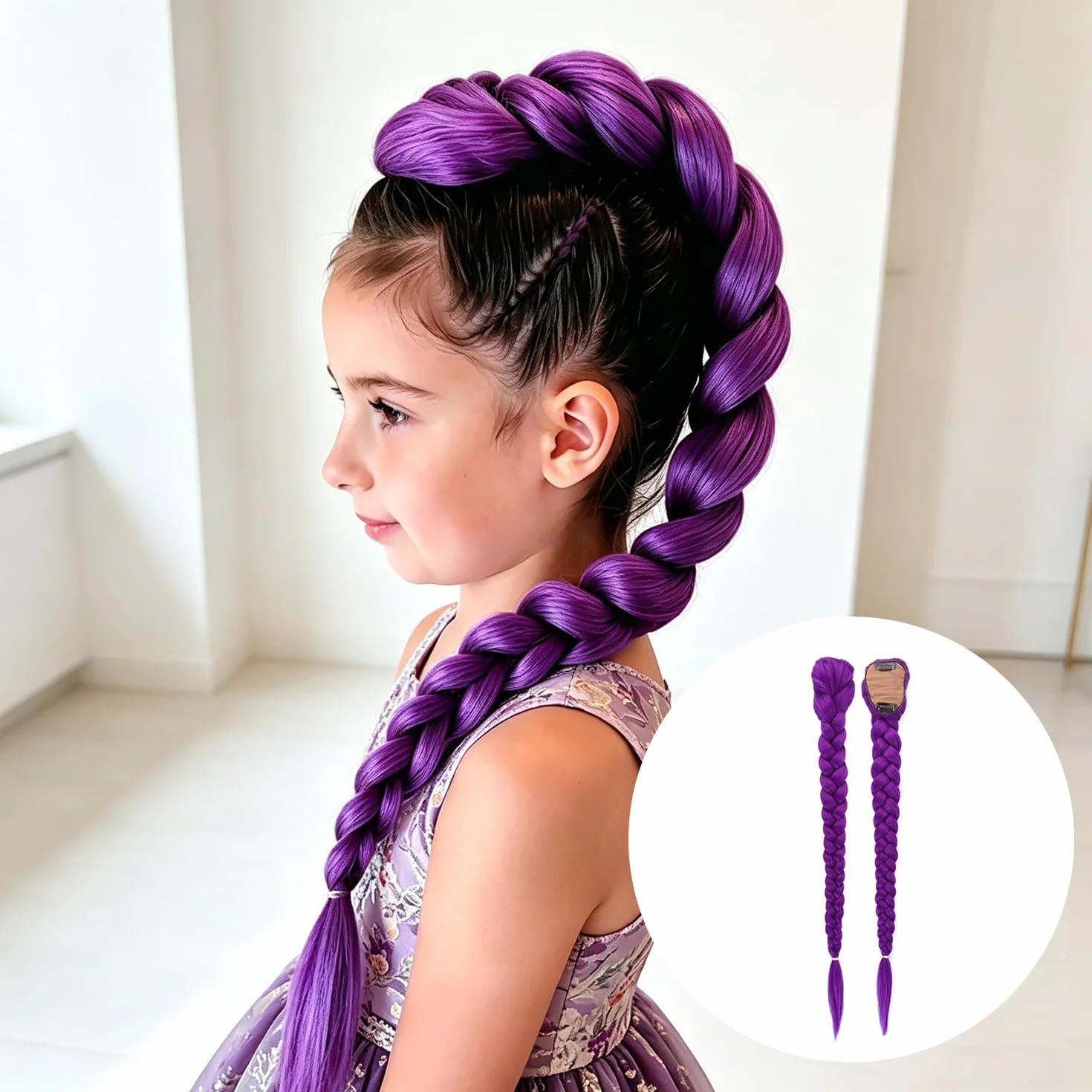Trenzado Extensiones de Cola de Caballo 26 Pulgadas Fibra Sintética Purpura para Cosplay Halloween
