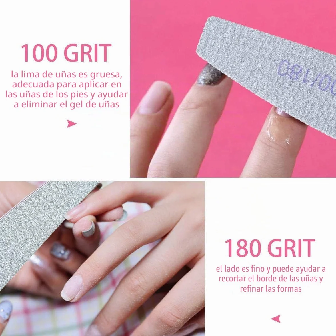 Lima de uñas profesional 100/180 grano lavable 16 unidades doble cara para salón