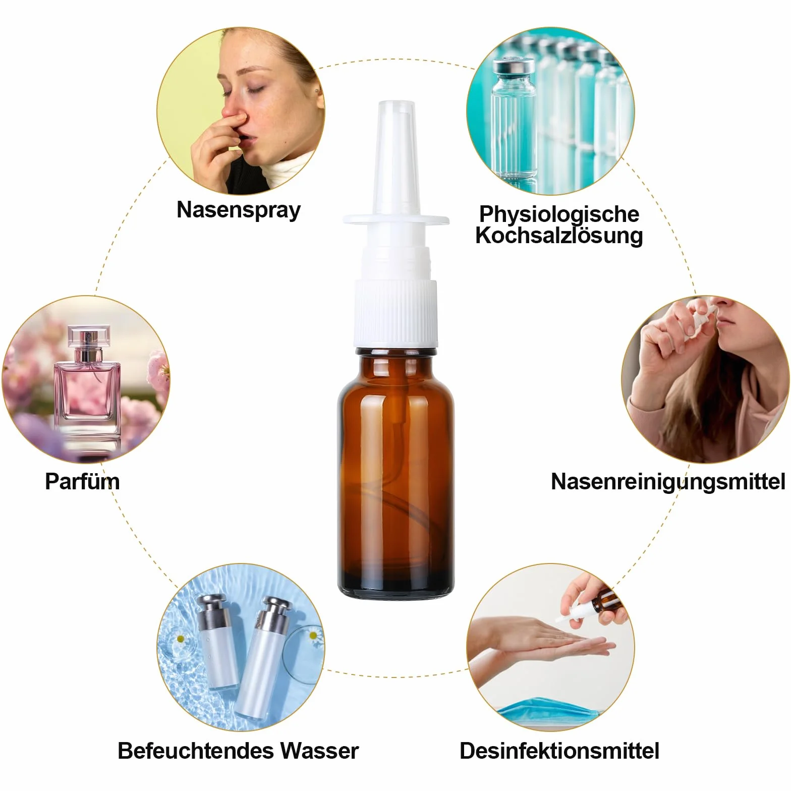 Nasal Spray Bottles 10ml Ámbar Vidrio Pulverizador Nasal Vacío con Embudos Pegatinas 4 Piezas