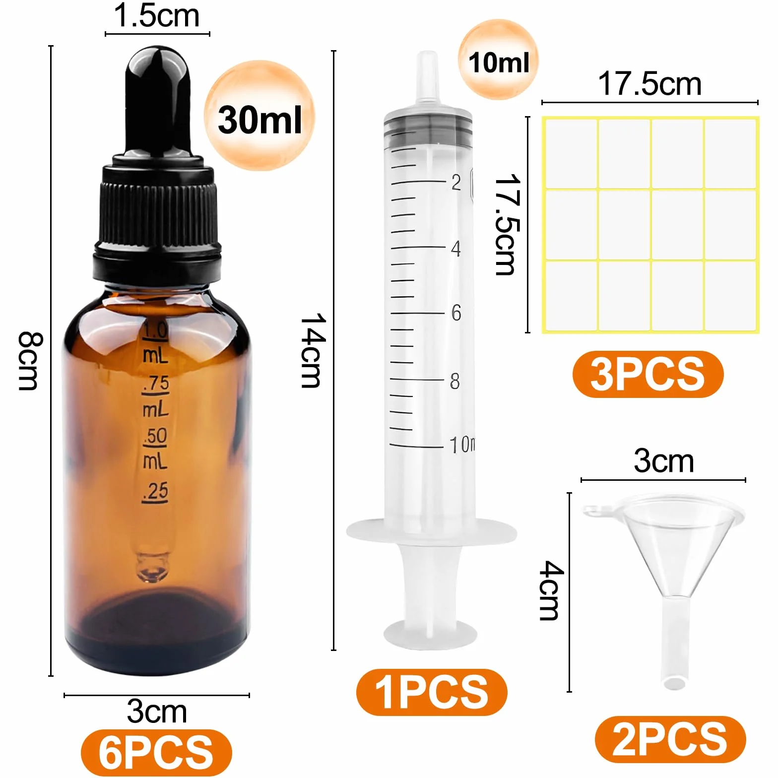 Frascos cuentagotas cristal 30ml con accesorios para aceites esenciales