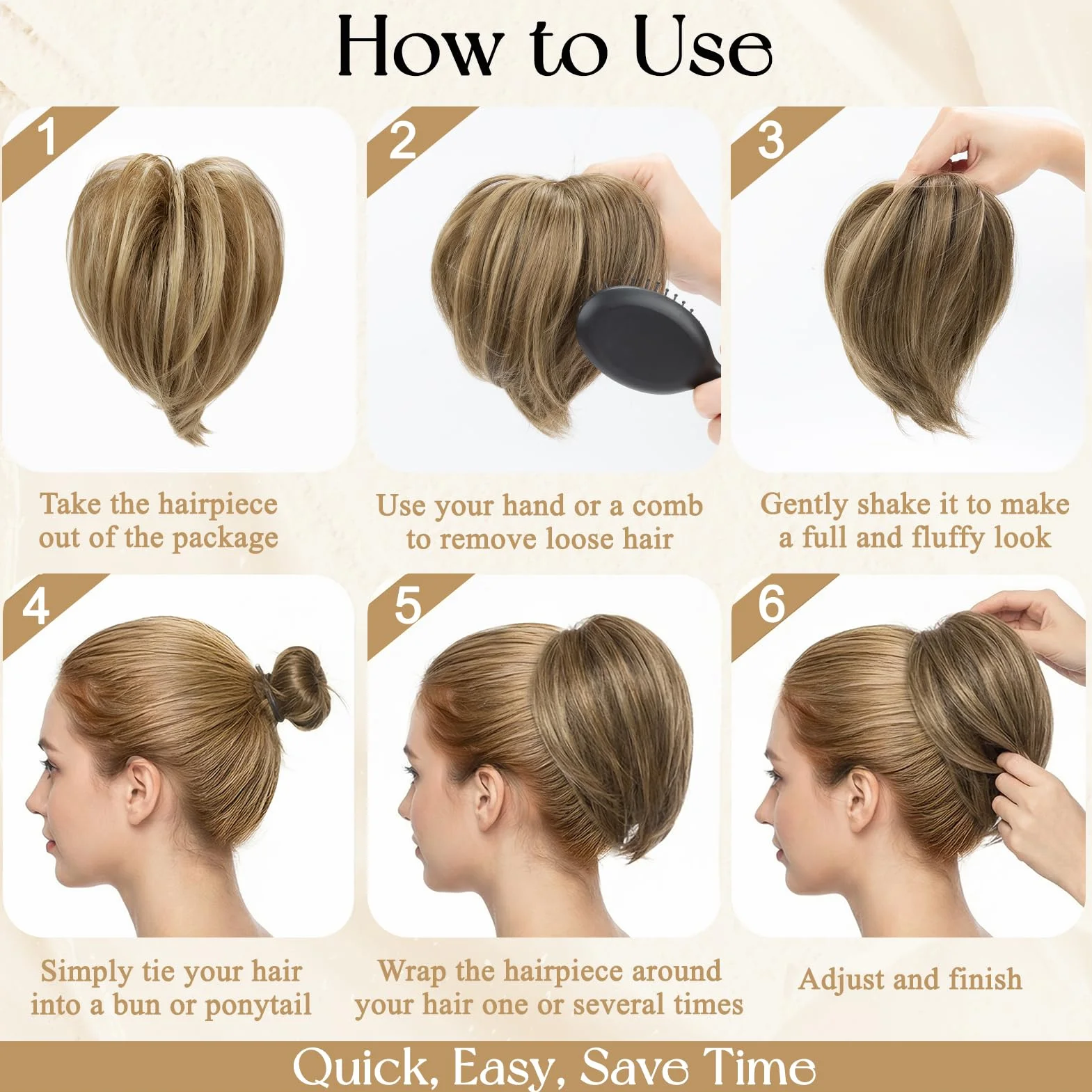 Kiiwah 2 Piezas Extensiones de Cabello Natural Corto Moño Postizo Accesorio para Mujer Niña Marrón