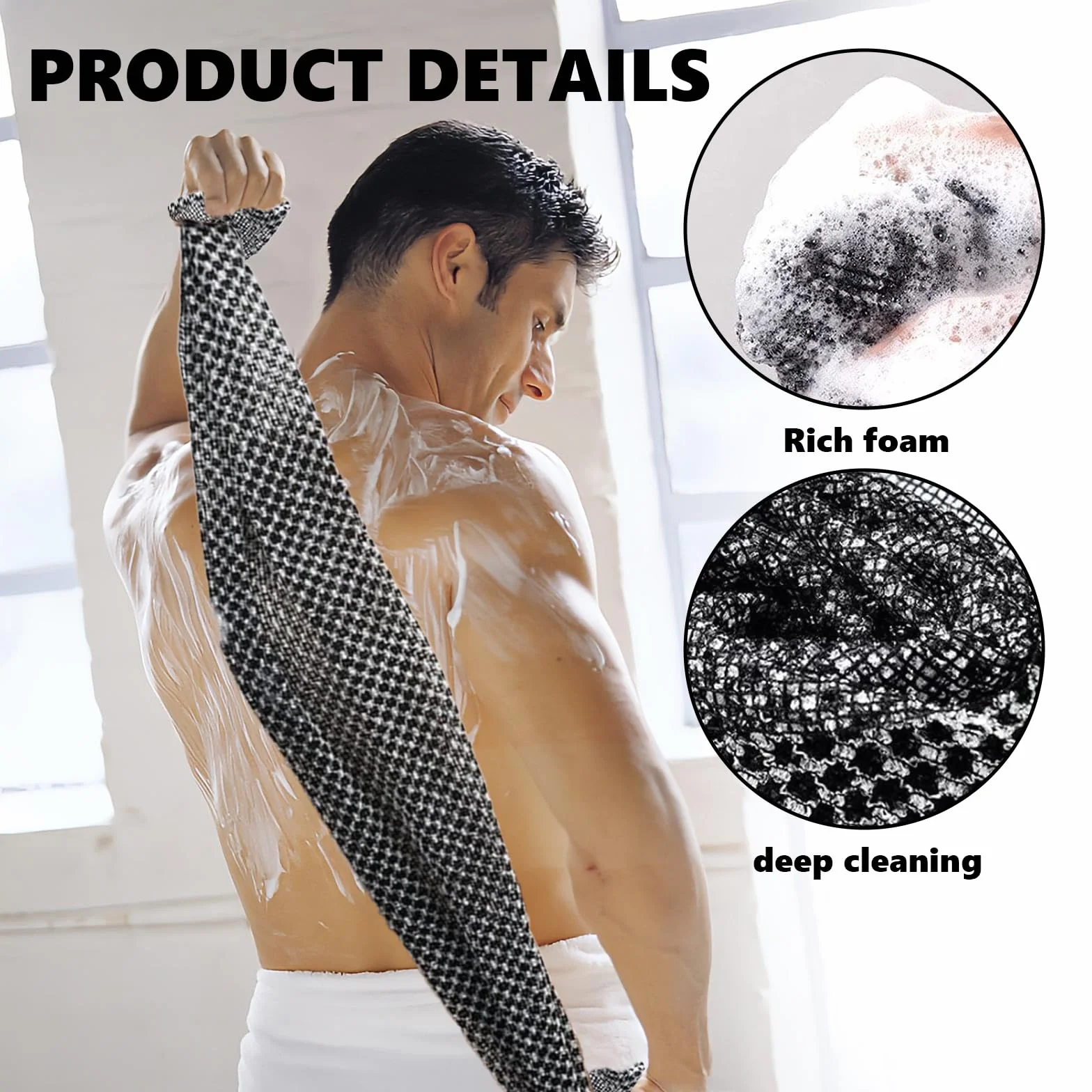 Toalla Exfoliante Larga Japonés para Espalda, Exfoliación Corporal, Juego de 2 Piezas