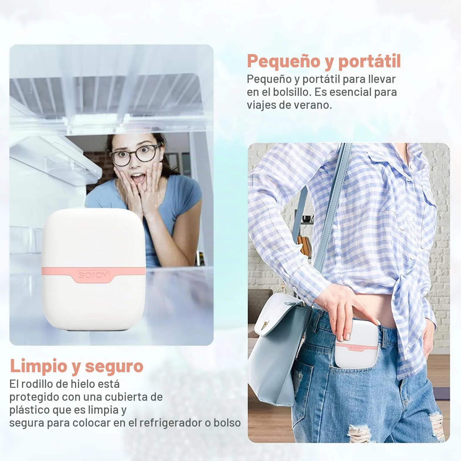 Rodillo de hielo para cara y ojos 2 en 1 - Herramienta cuidado facial con funda