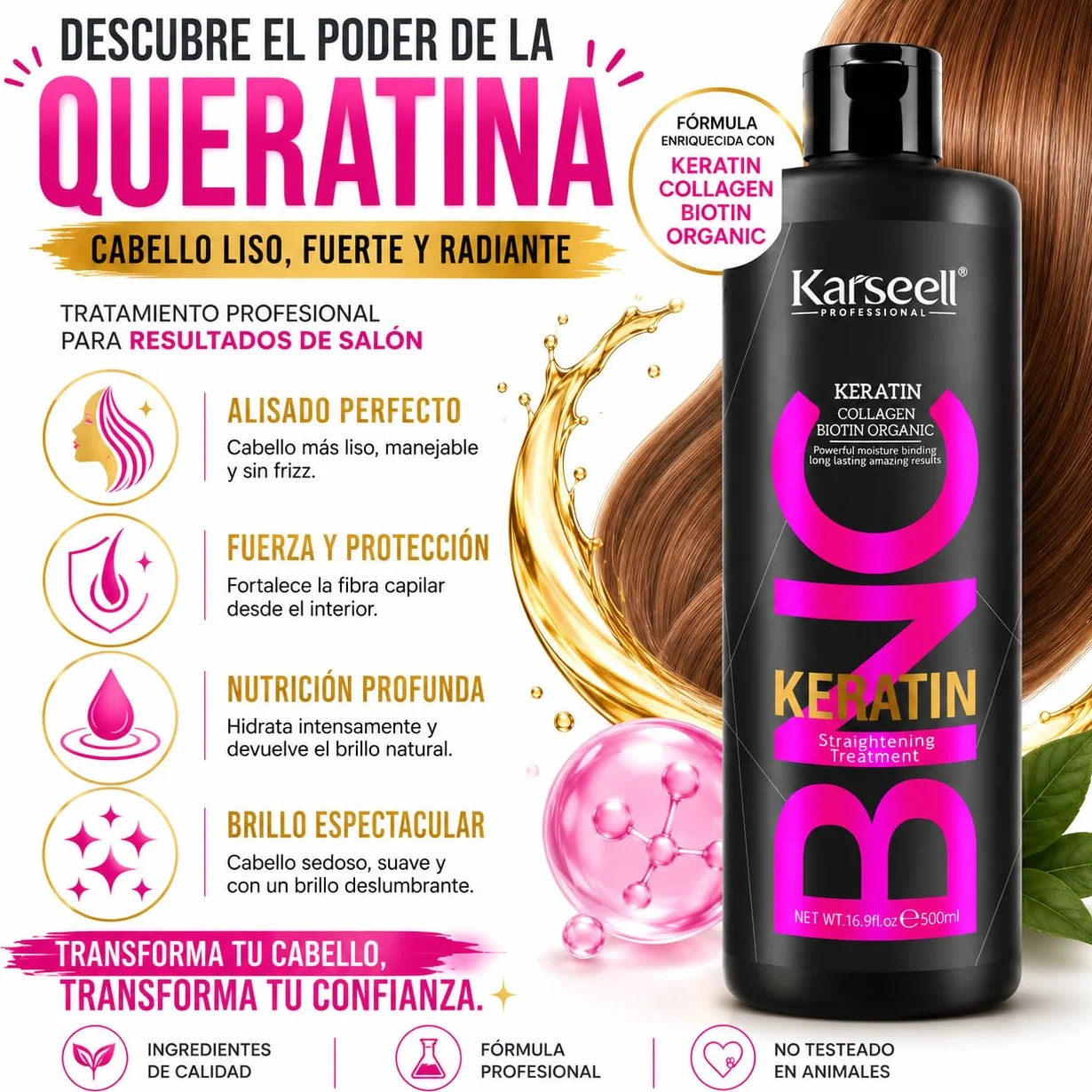Karseell MACA CARE SYSTEM Queratina Alisadora Sin Formol Alisado Brasileño Profesional 500ml